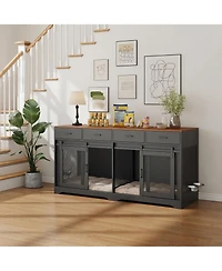 gaomon Dog Crate Furniture, Kennel Indoor with 4 Sliding Doors and Drawers, Multi-Functional for Medium Large Dogs Living Room