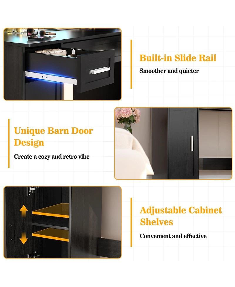 Aheaplus Vanity Desk with Mirror, Farmhouse Rgb Lights and 3 Drawers