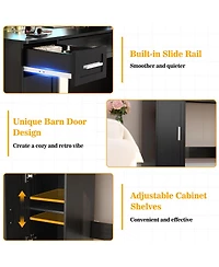 Aheaplus Vanity Desk with Mirror, Farmhouse Rgb Lights and 3 Drawers