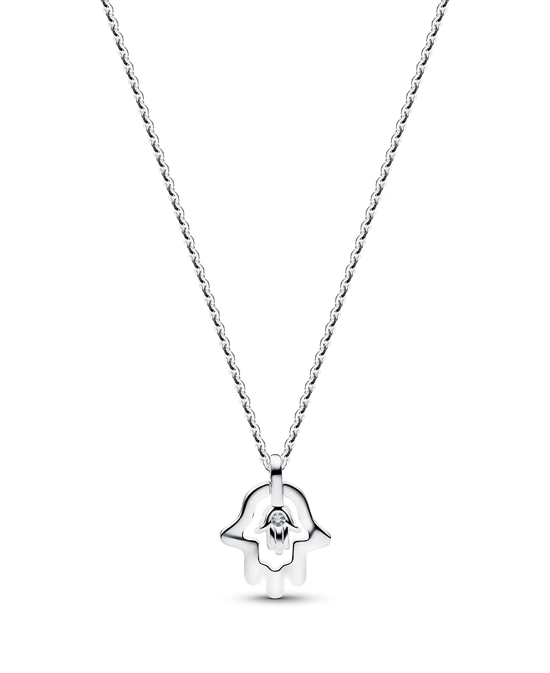Pandora Talisman Sterling Silver Lab-Grown Diamond Hamsa Hand Pendant Necklace