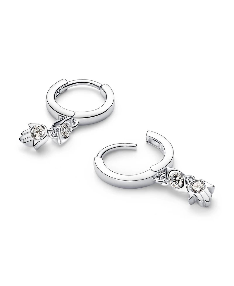 Pandora Talisman Sterling Silver Lab-Grown Diamond Evil Eye Hamsa Hand Dangle Earrings