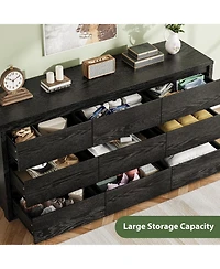homfan 9 Drawer Dresser for Bedroom, Wide Wood Chest of Drawers Handle Free, Large Modern Storage Cabinet Living Room, Hallway Entryway