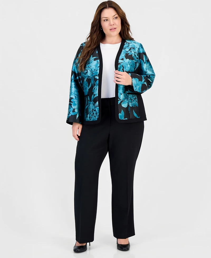 Kasper Plus Collarless Tipped Jacquard Jacket