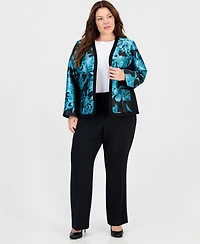 Kasper Plus Collarless Tipped Jacquard Jacket