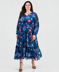 Kasper Plus Smocked-Back Balloon-Sleeve Dress