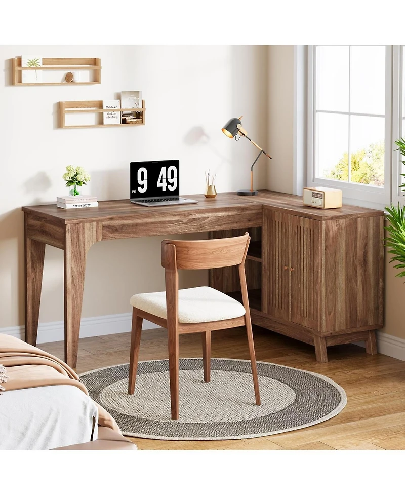 Tribesigns L-Shaped Desk with Storage Cabinet, 57-Inch Wood Corner Workstation, Home Office Computer
