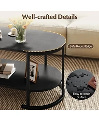 Sugift Oval Coffee Table 2-Tier Wooden Accent Table with Spacious Tabletop and Open Storage Shelf