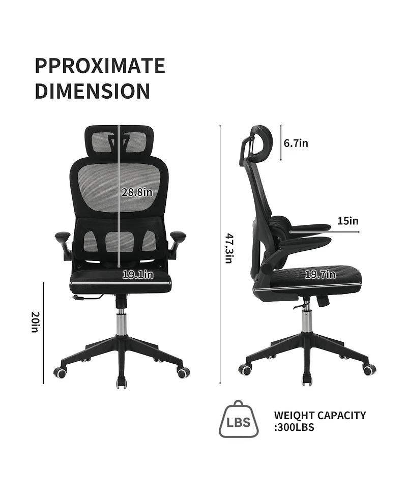 Flynama High Back Ergonomic Mesh Office Chair,3D Headrest Big and Tall Desk Chair