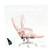 Flynama Cute Cat Style Gaming Chair with Footrest,Faux Leather Gamer Chair