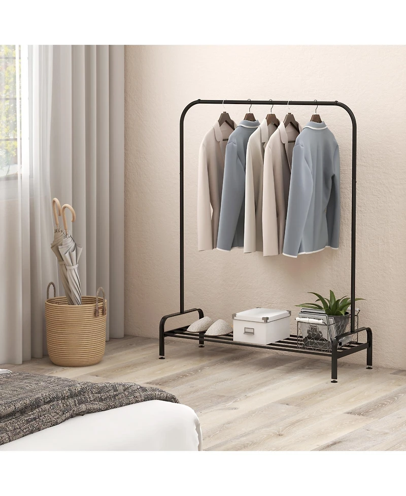 Costway Industrial Metal Garment Rack Heavy Duty Floor Cloth Rack w/ Shoe Storage Shelf