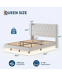gaomon Upholstered Led Storage Bed Frame - Heavy-Duty Metal Slats, Noise-Free Design