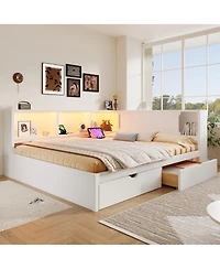 Streamdale Furniture Wood Daybed with Storage Shelves, Usb, Led, and 2 Drawers