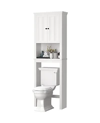 Airsurfer Bathroom Wooden Storage Cabinet Over The Toilet Space Saver with Adjustable Shelf Freestanding Organizer