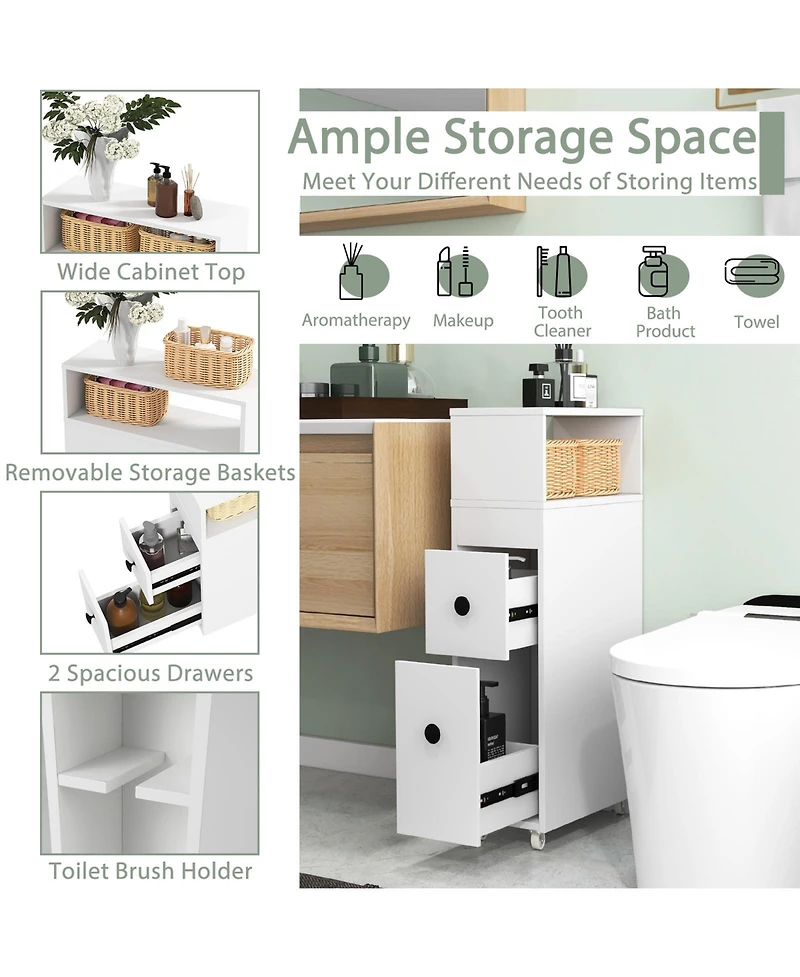 sumyeg Mdf, Engineered Wood Deep Slide-Out Drawers Slim Bathroom Cabinet Wooden Organizer
