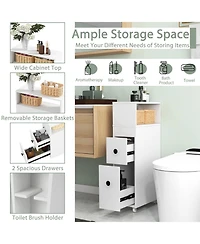 sumyeg Mdf, Engineered Wood Deep Slide-Out Drawers Slim Bathroom Cabinet Wooden Organizer