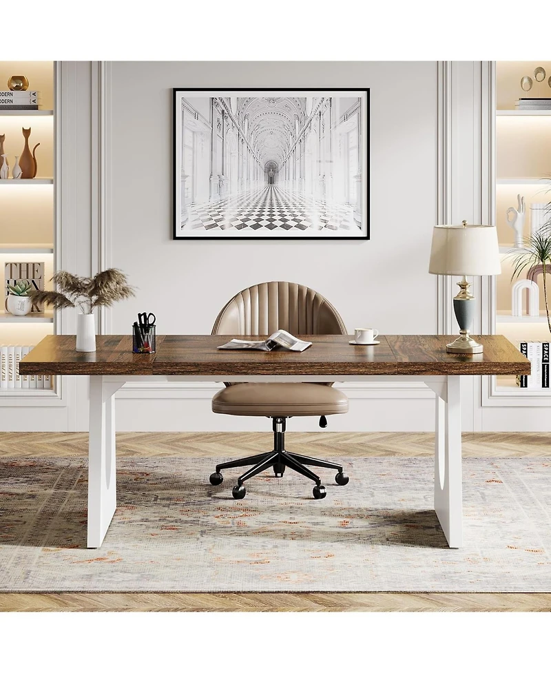 Tribesigns 70.86-Inch Executive Desk, Large Computer Office Desk with Double Wood Pedestal