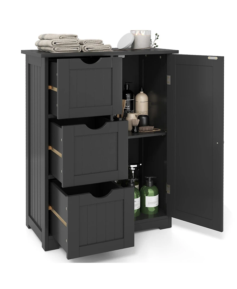 sumyeg Bathroom Floor Side Storage Cabinet with 3 Drawers and 1 Cupboard