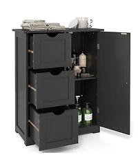 sumyeg Bathroom Floor Side Storage Cabinet with 3 Drawers and 1 Cupboard