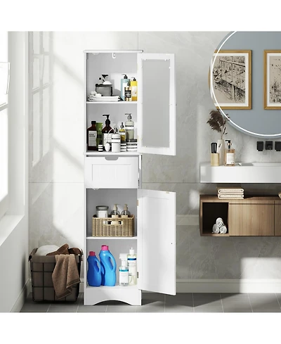 sumyeg Tall Bathroom Floor Storage Cabinet with 2 Doors and 1 Drawer