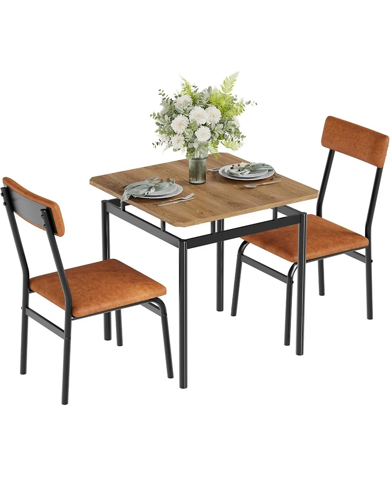 gaomon 3-Piece Dining Table Set with 2 Pu Upholstered Chairs, Wooden Top and Metal Frame for Kitchen and Dining Room