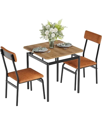 gaomon 3-Piece Dining Table Set with 2 Pu Upholstered Chairs, Wooden Top and Metal Frame for Kitchen and Dining Room