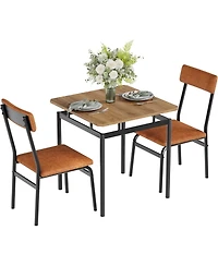gaomon 3-Piece Dining Table Set with 2 Pu Upholstered Chairs, Wooden Top and Metal Frame for Kitchen and Dining Room