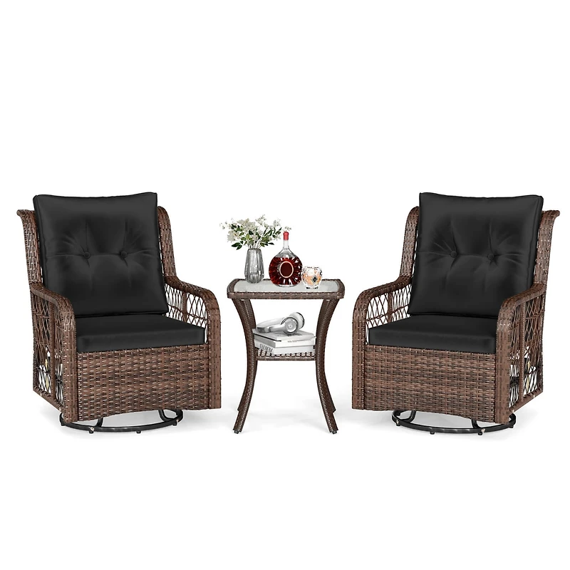 Costway 3 Piece Patio Furniture Set with 2-Tier Side Table and Cushions for Porch