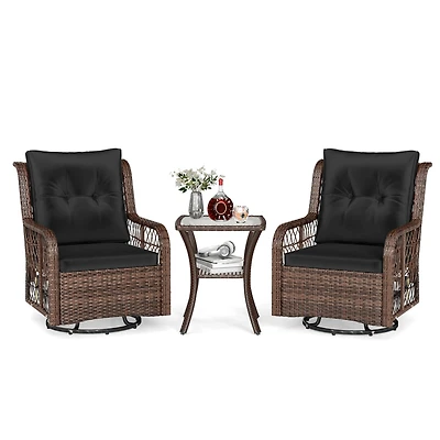 Costway 3 Piece Patio Furniture Set with 2-Tier Side Table and Cushions for Porch