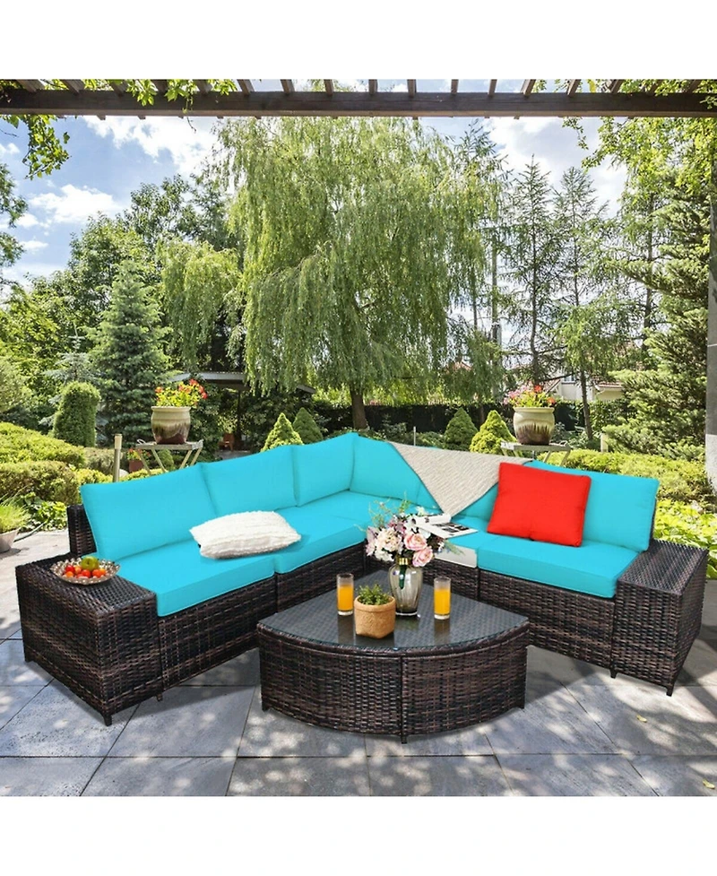 Gouun 6 Piece Outdoor Wicker Sectional Sofa Set with Tempered Glass Coffee Table