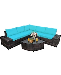 Gouun 6 Piece Outdoor Wicker Sectional Sofa Set with Tempered Glass Coffee Table