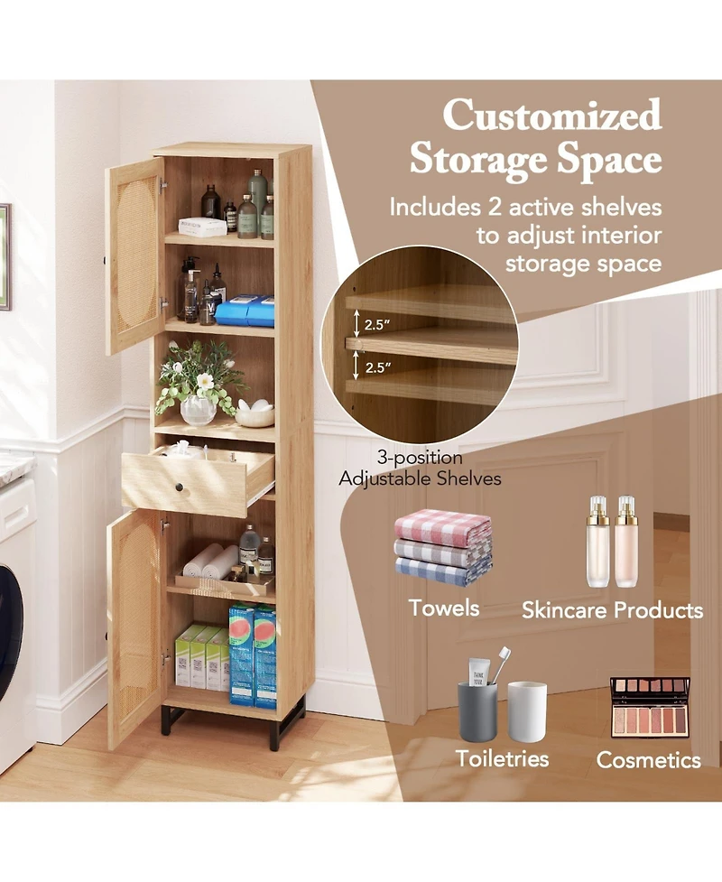 Volenca 67 Inch Tall Bathroom Cabinet Pe Rattan Floor Cabinet with 2 Doors