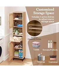 Volenca 67 Inch Tall Bathroom Cabinet Pe Rattan Floor Cabinet with 2 Doors