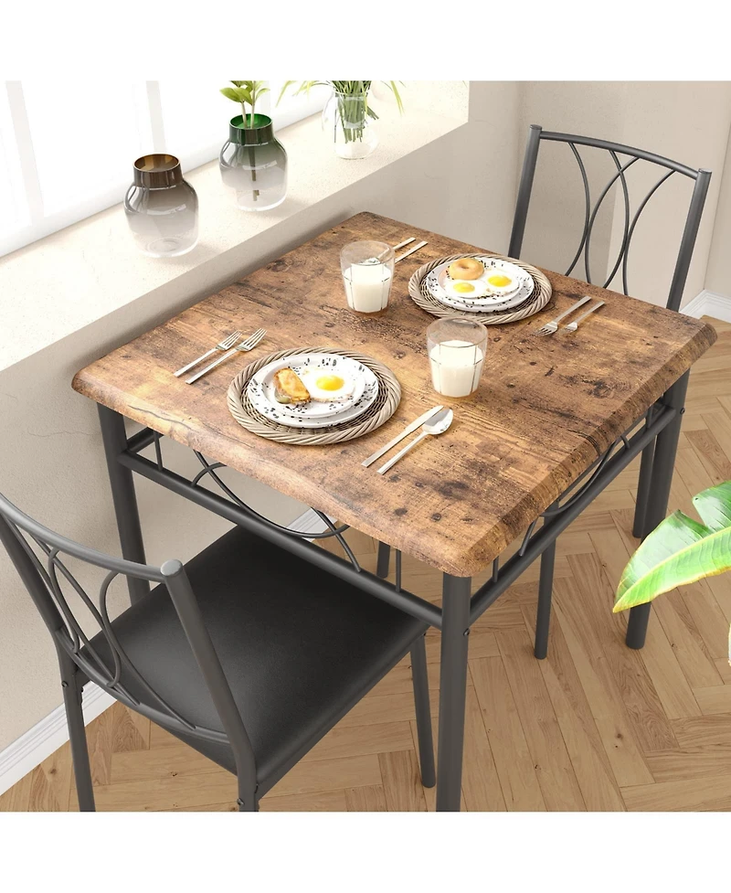 gaomon 3-Piece Dining Table Set for 2 with Metal & Wood Chairs - Space-Saving Square Kitchen