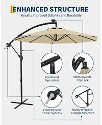 Xo 10 Ft Offset Patio Umbrella with Solar Led Lights, Cantilever Outdoor Umbrella with Infinite Tilt and Cross Base, 32 Led Lights Uv Protection Shade