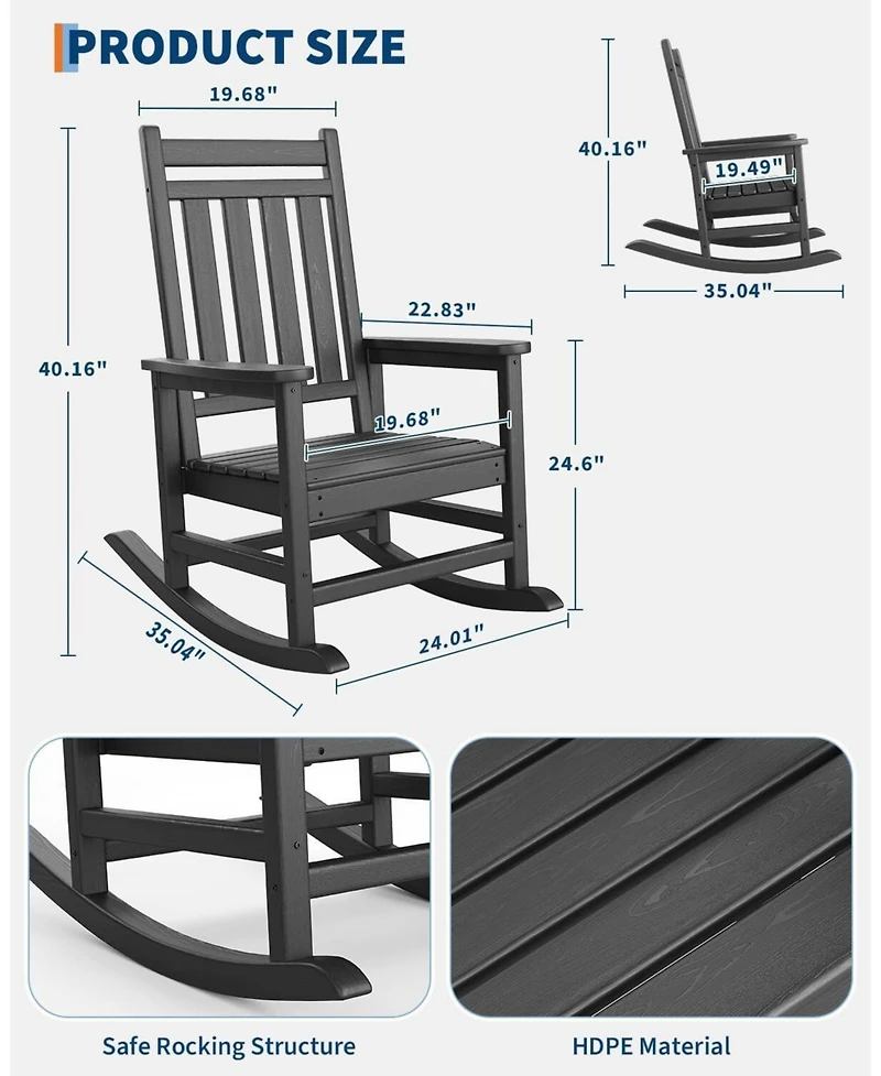 Xo 1 Pc All Weather Resistant Outdoor Hdpe Porch Rocking Chair for Balcony Backyard Porch