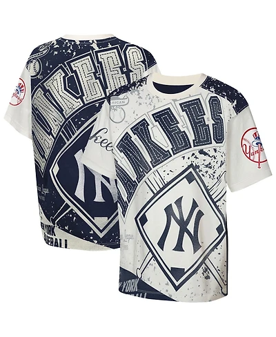 Outerstuff Big Boys and Girls Cream New York Yankees League Top Player Bold All-Over-Print T-Shirt