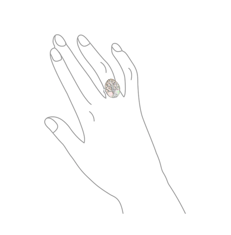 Bling Jewelry Large Iridescent Abalone Mother of Pearl Tree Life Silver Ring .925 Sterling