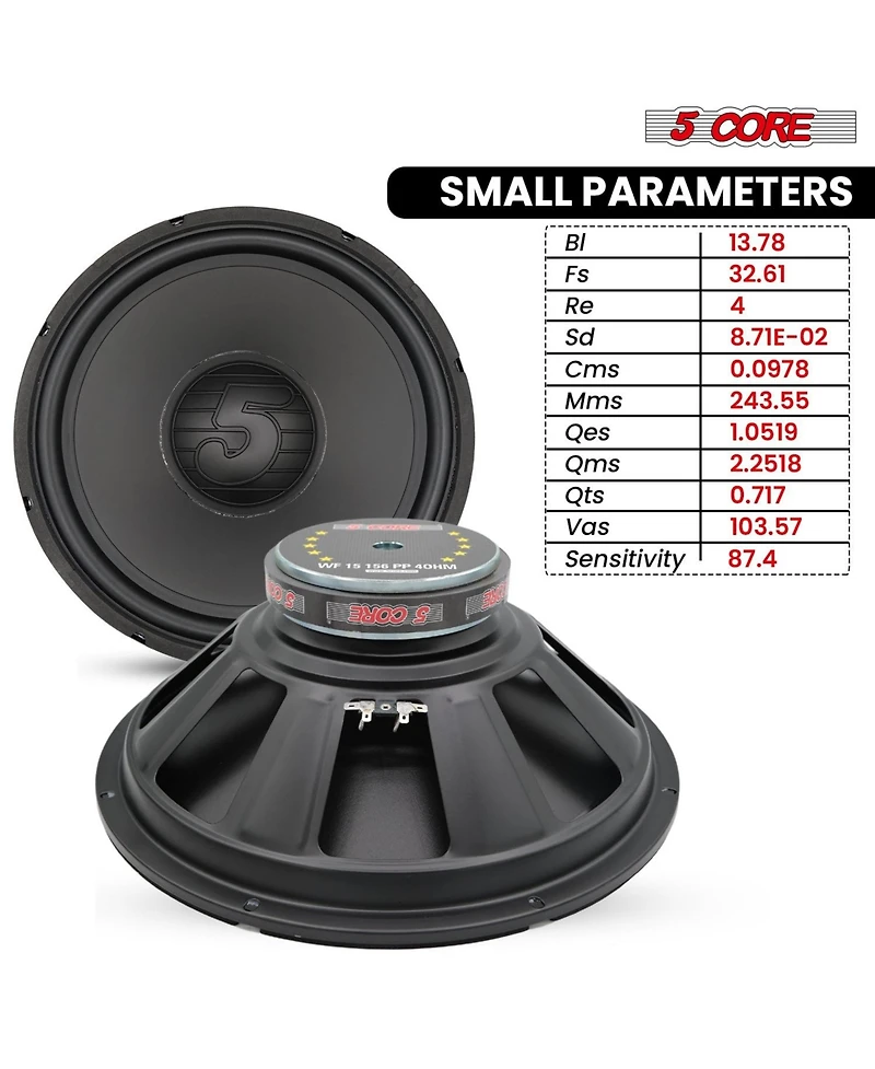5 Core 15 Inch Woofer 500W Car Subwoofer 4Ohm Replacement Deep Sub w Poly Cone