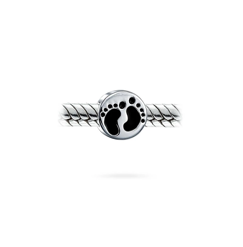 Bling Jewelry New Mother Family Tiny Feet Foot Prints Charm Bead .925 Sterling Silver Fits European Bracelet