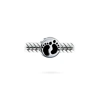 Bling Jewelry New Mother Family Tiny Feet Foot Prints Charm Bead .925 Sterling Silver Fits European Bracelet