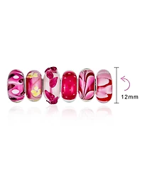 Bling Jewelry Mixed Set Red Pink Floral Murano Glass Flower Charm Bead Sterling Silver Core For Bracelet