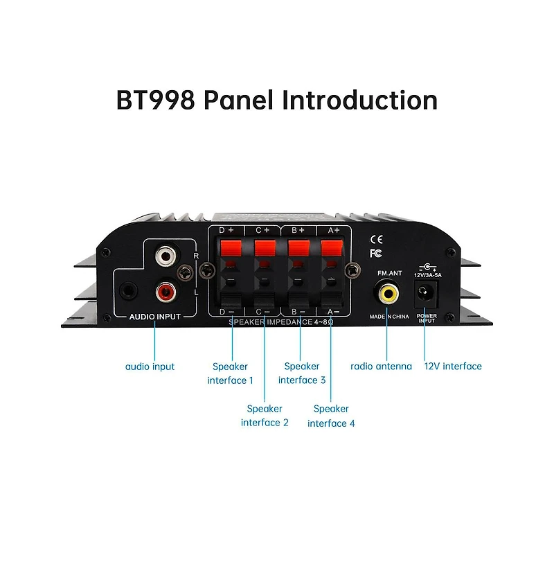Artudatech 4-Channel Bluetooth Amplifier – 60Wx4 Rms, 12V/110V for Car and Home Audio