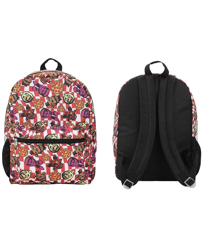 Bioworld Five Nights at Freddy's 16 Inch Checkered with Pizza Nylon School Backpack for Kids, with a front Pocket