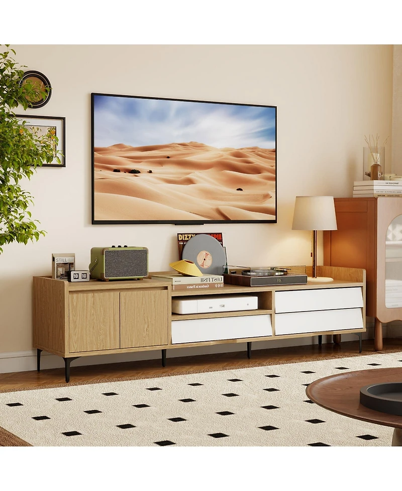 Gymax Tv Stand w/Cabinet 3 Drawers Open Compartment Cable Hole for TVs up to 80''