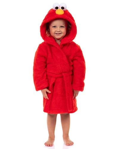 Sesame Street Toddler Bathrobe Elmo Hooded Robe With 3D Eyes Nose Loungewear