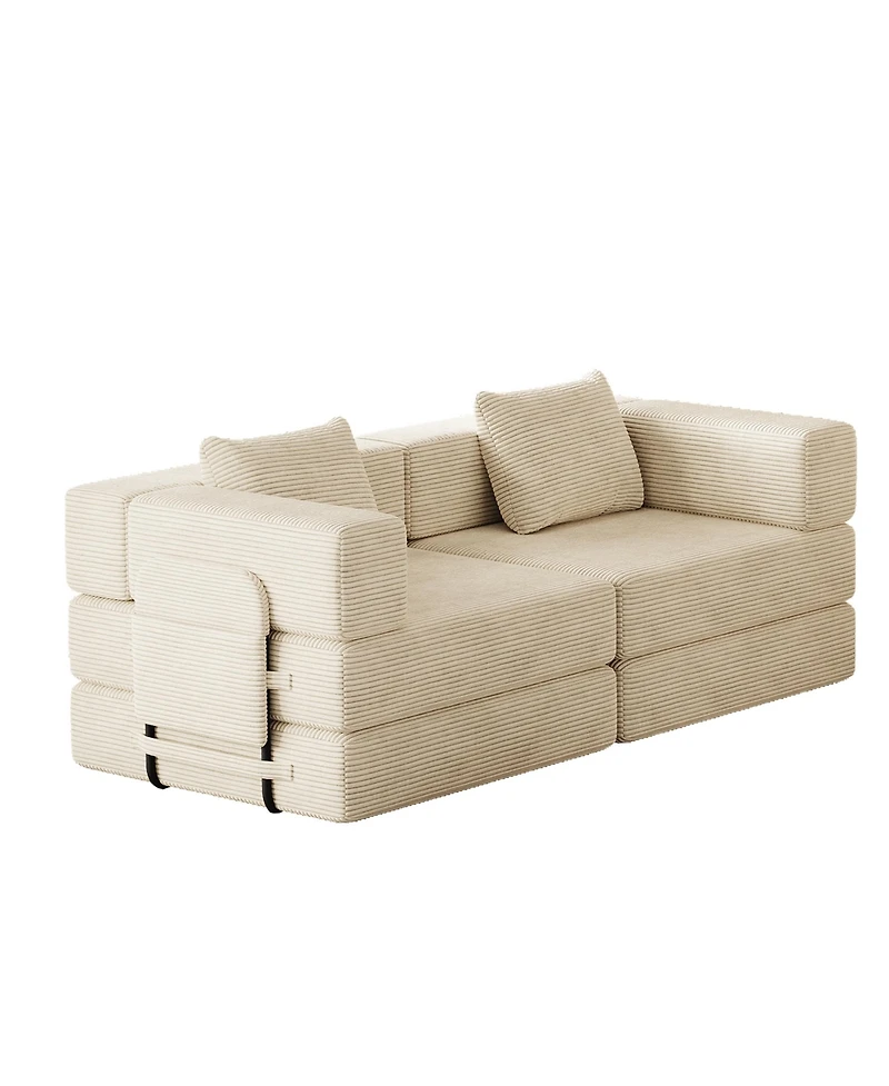 Clihome 72.4" Convertible Sofa Bed, Premium Corduroy Sleeper with Side Storage Pockets
