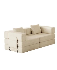 Clihome 72.4" Convertible Sofa Bed, Premium Corduroy Sleeper with Side Storage Pockets