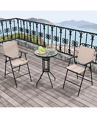 Costwayv 3PCS Patio Bistro Set Folding Chairs Round Bar Table with 1.6'' Umbrella Hole Yard