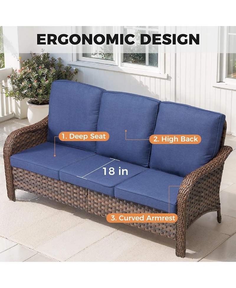 Pocassy 5 Pieces Patio Furniture Set, Outdoor Wicker Sofa Couch with Swivel Chairs Fire Pit Table, High Back All Weather Modern Conversation Sets