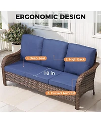 Pocassy 5 Pieces Patio Furniture Set, Outdoor Wicker Sofa Couch with Swivel Chairs Fire Pit Table, High Back All Weather Modern Conversation Sets